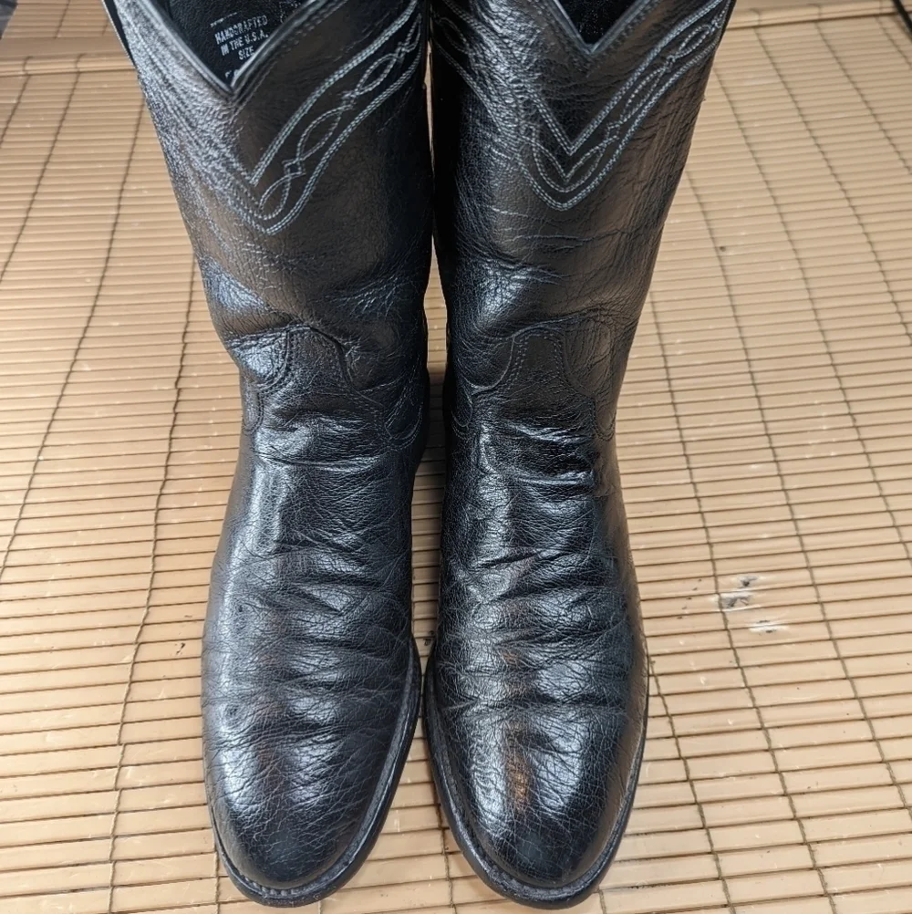 Justin Boots, Black, Exotic Smooth Ostrich Quill leather, Ropers, Mens Size 8D.